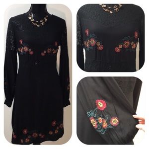 DEX Lace and Floral Embroidery Boho Dress